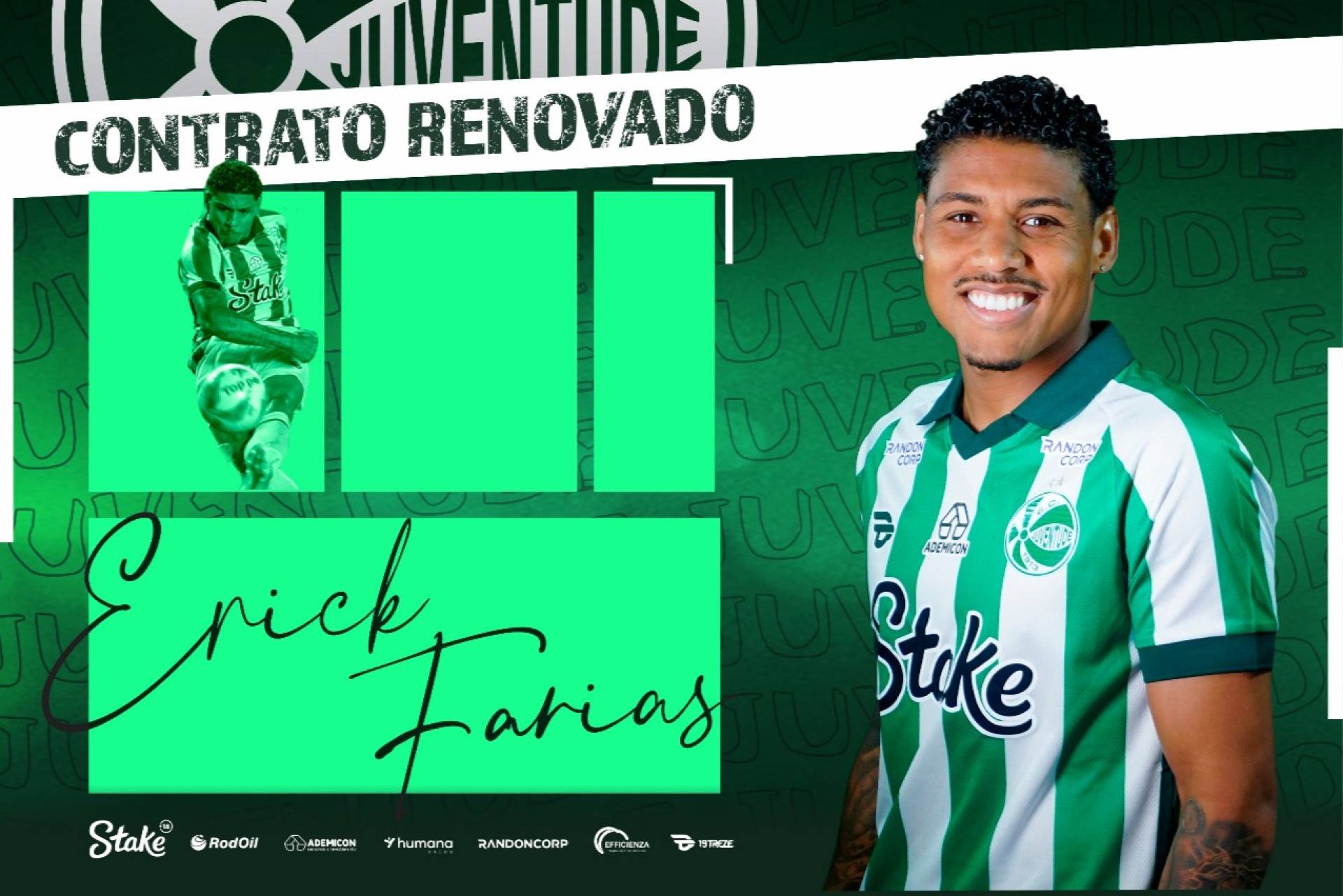 Juventude renova contrato com o atacante Erick Farias