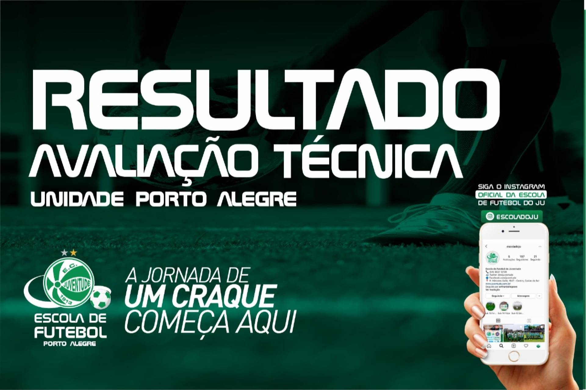 Confira a lista de aprovados da 1ª Avaliação Técnica da Escola de Futebol do Juventude de Porto Alegre