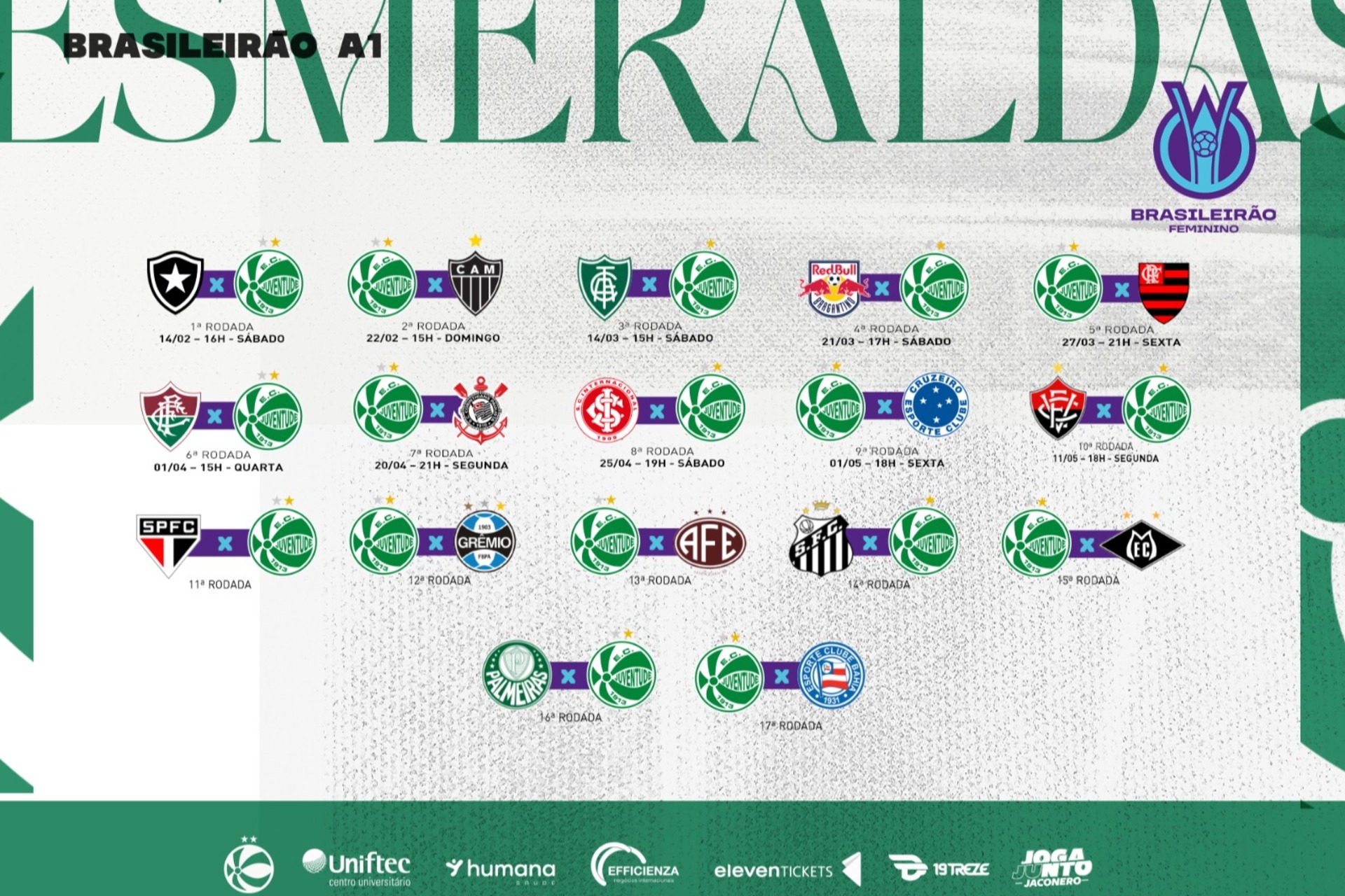 Esmeraldas tem datas e horários definidos para as 10 primeiras rodadas do Brasileiro Feminino A1