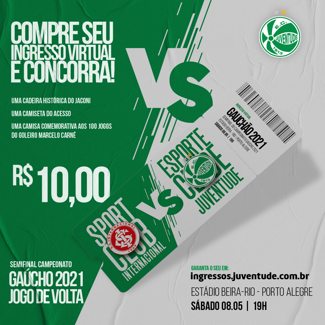 Adquira seu ingresso virtual para a partida entre Juventude x Inter e concorra a prêmios exclusivos do Verdão