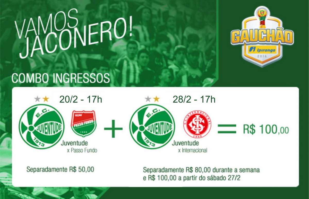 Adquira o Pacote para Ju x Passo Fundo + Ju x Internacional