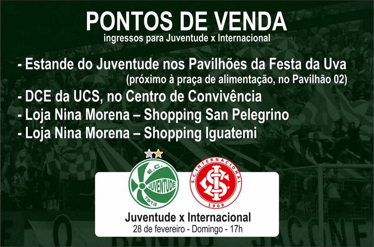Confira os pontos de venda de ingressos para Ju x Inter