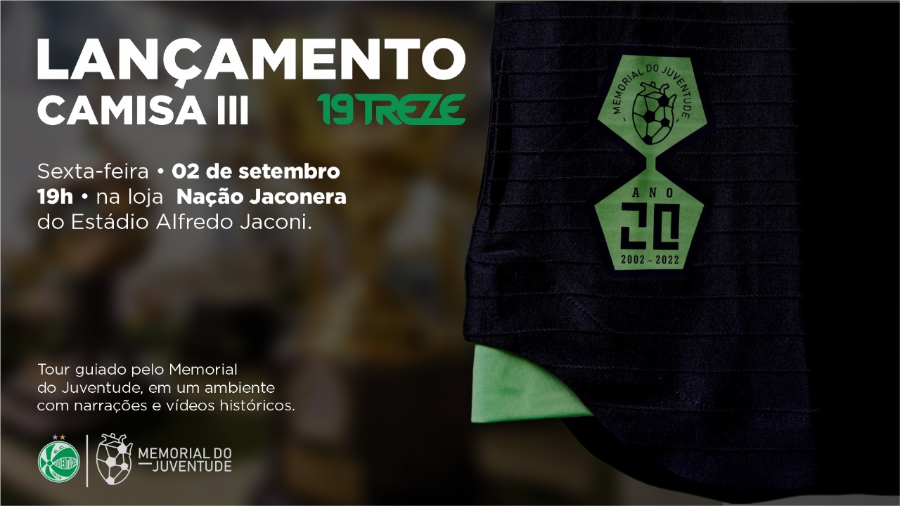 Em alusão aos 20 anos do Memorial do Juventude, terceira camisa será lançada no próximo dia 02, no Jaconi