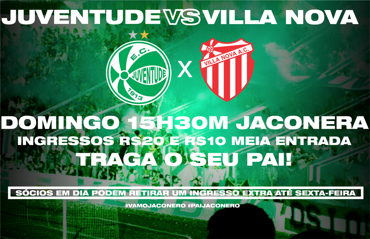 Ingressos a R$ 20,00 para Juventude x Villa Nova