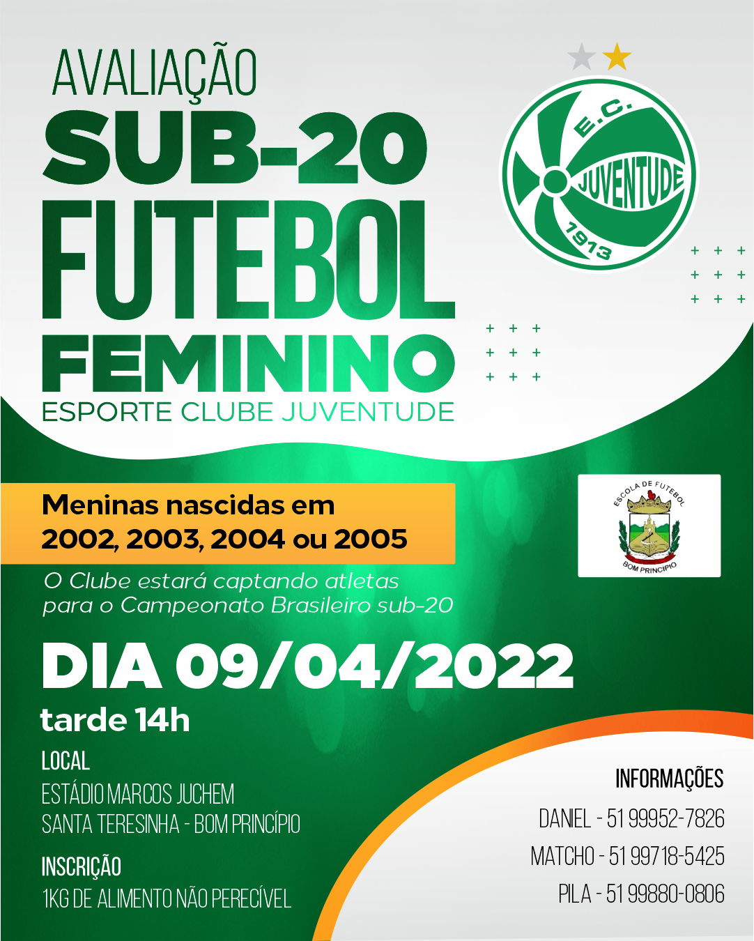 Juventude participará de avaliação para o futebol feminino em Bom Princípio (RS)