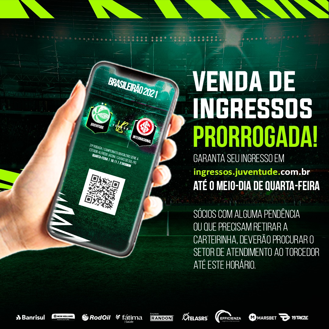Juventude prorroga venda de ingressos para partida contra o Internacional