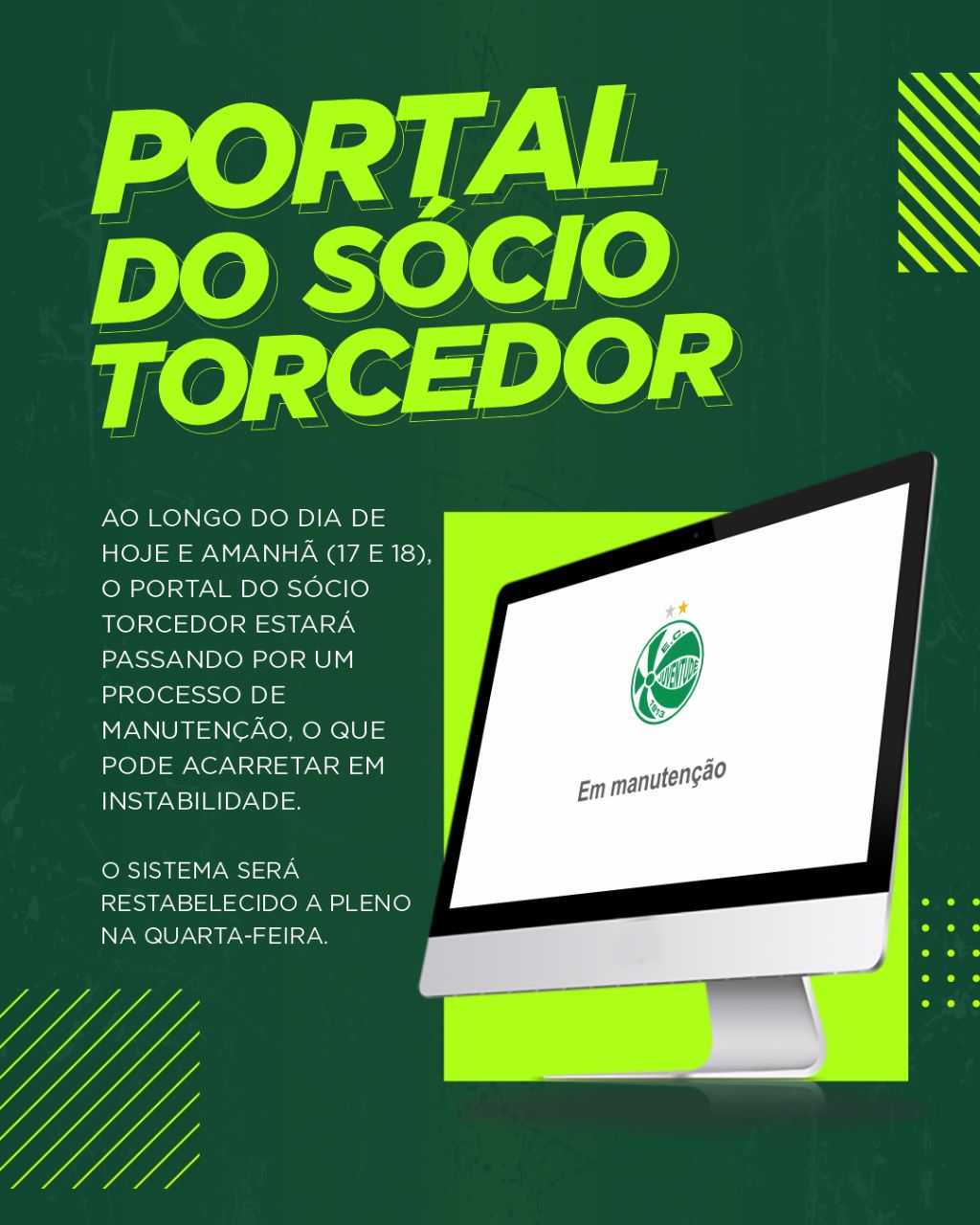 Comunicado: portal do Sócio está em manutenção