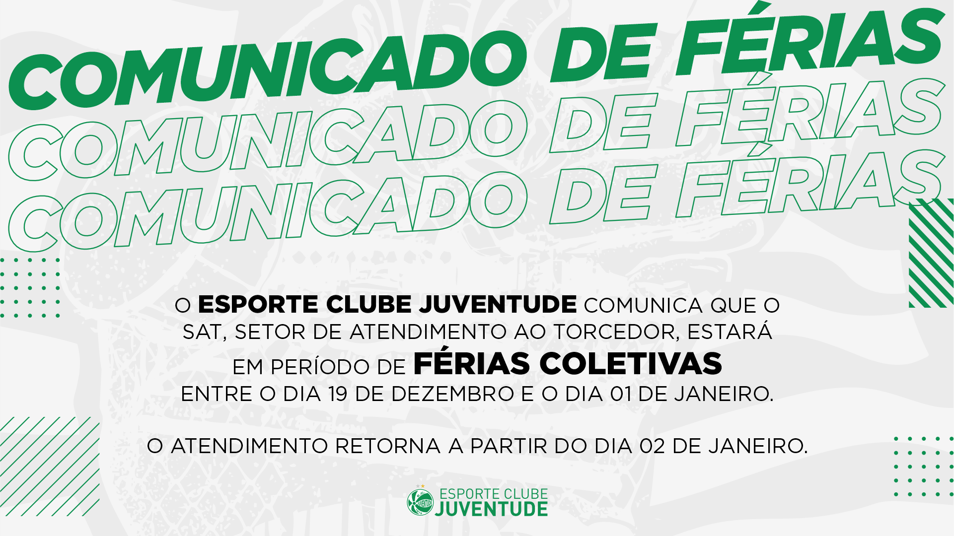 Comunicado: férias coletivas