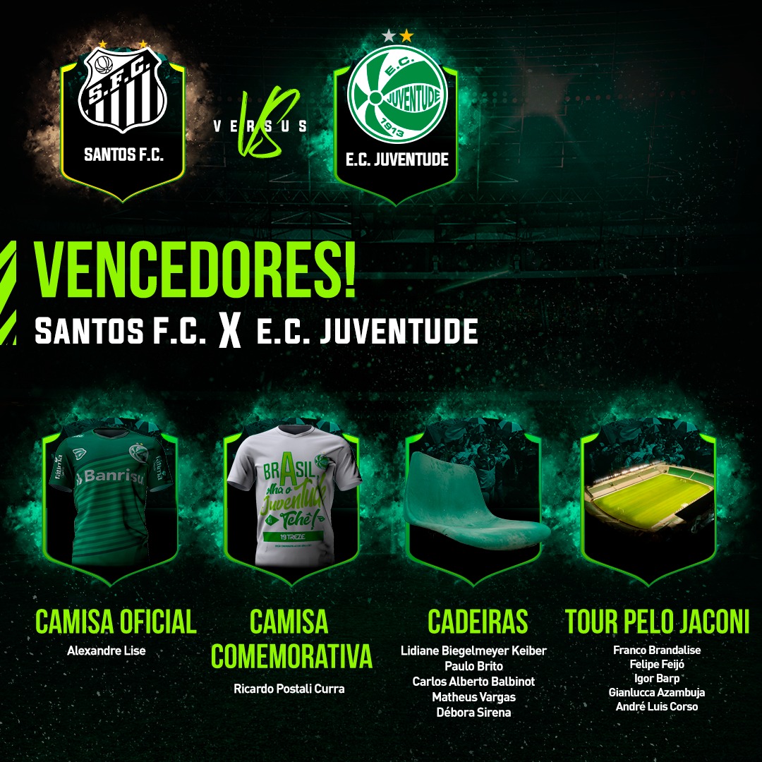 Confira os ganhadores da promoção dos ingressos virtuais do jogo entre Santos x Juventude
