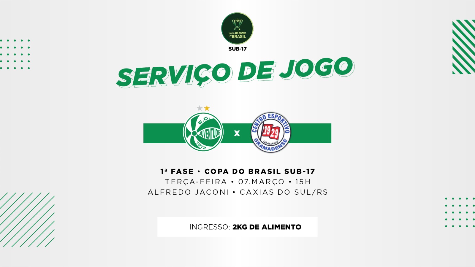 DECISÃO! Juventude x Gramadense, pela Copa do Brasil Sub-17, será no JACONI!