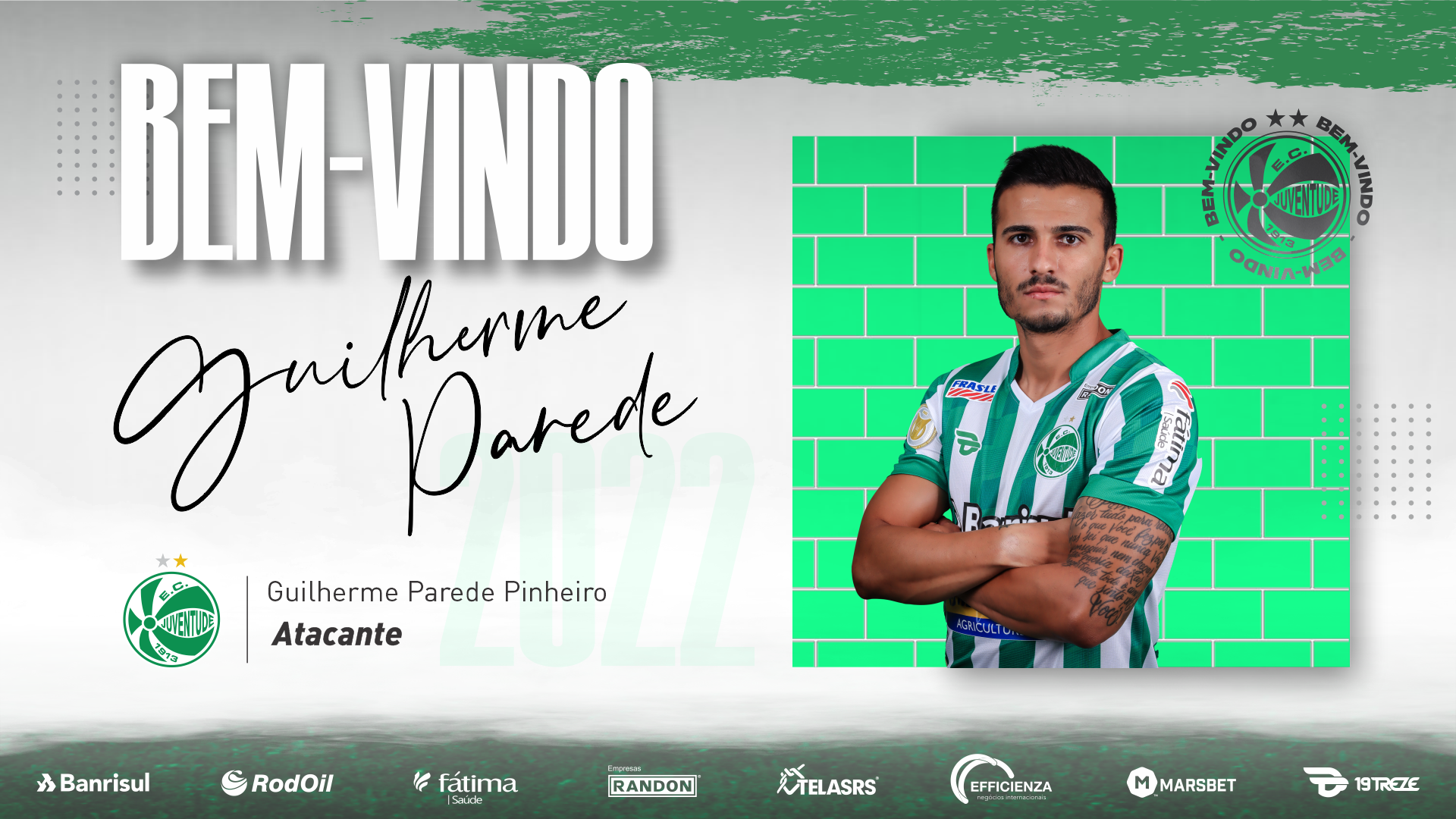 Atacante Guilherme Parede é oficialmente anunciado pelo Verdão