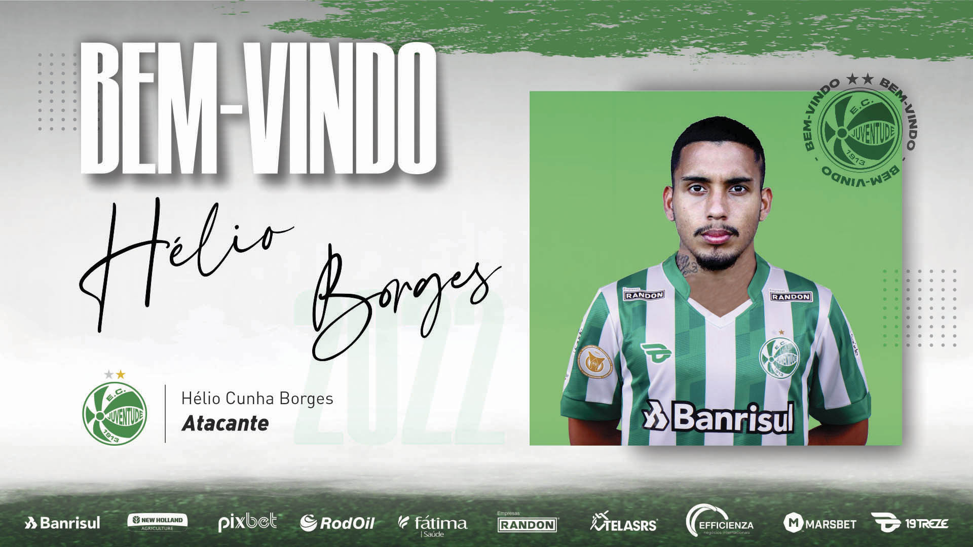 Juventude anuncia a contratação do atacante Hélio Borges