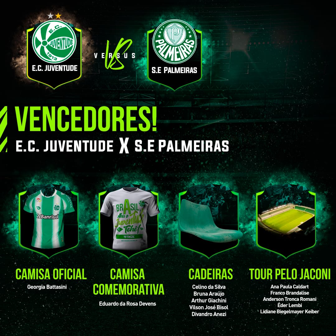 Confira os ganhadores da promoção dos ingressos virtuais do jogo entre Juventude x Palmeiras