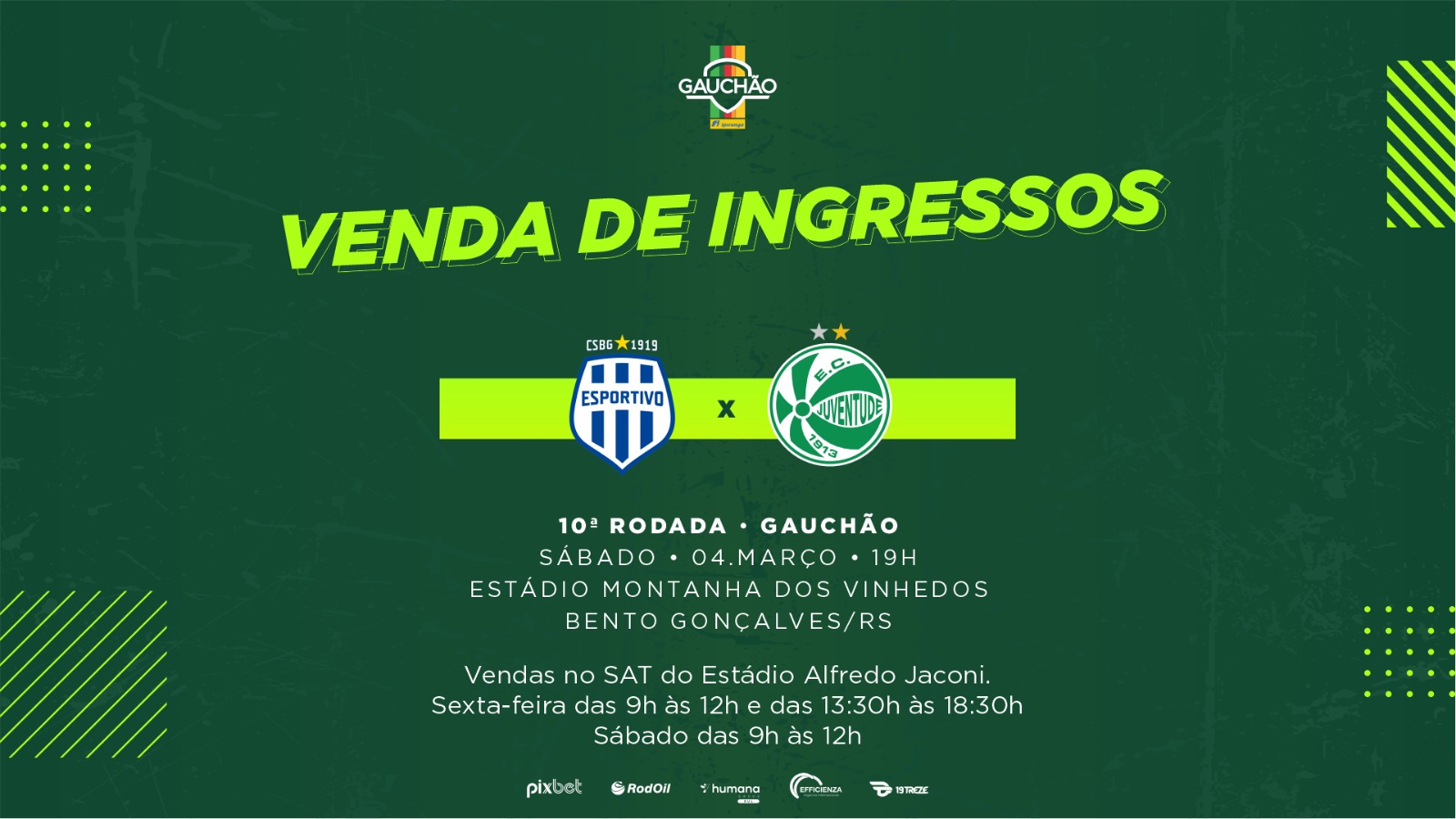 Adquira seu ingresso para Esportivo x Juventude no Jaconi