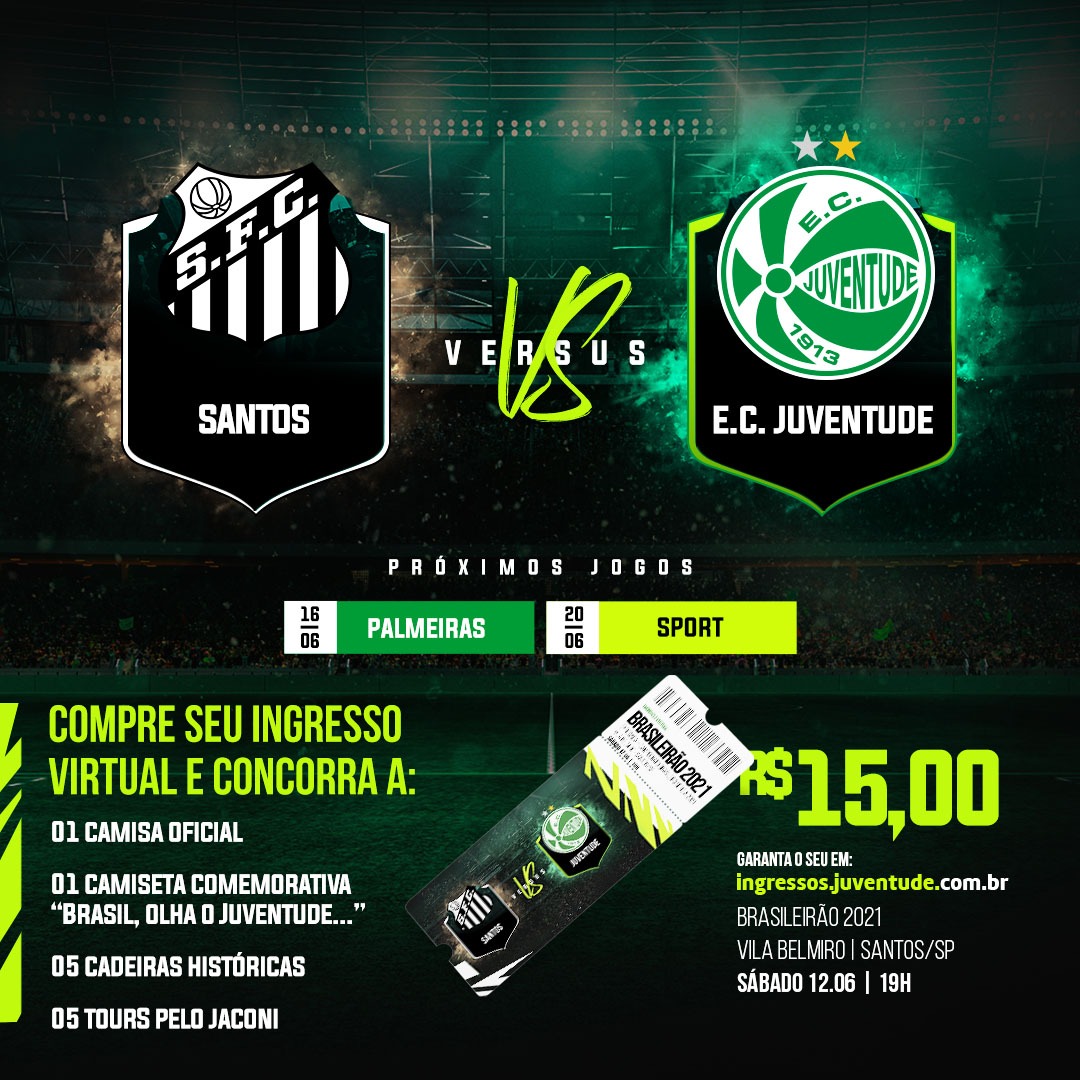 Juventude inicia venda dos ingressos virtuais para a partida contra o Santos