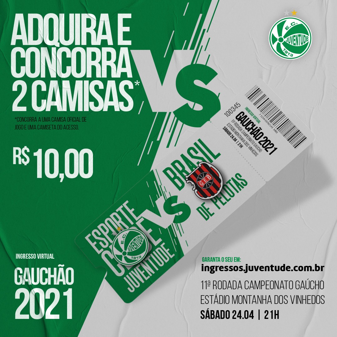 Adquira seu ingresso virtual para Juventude x Brasil de Pelotas e concorra a duas camisas