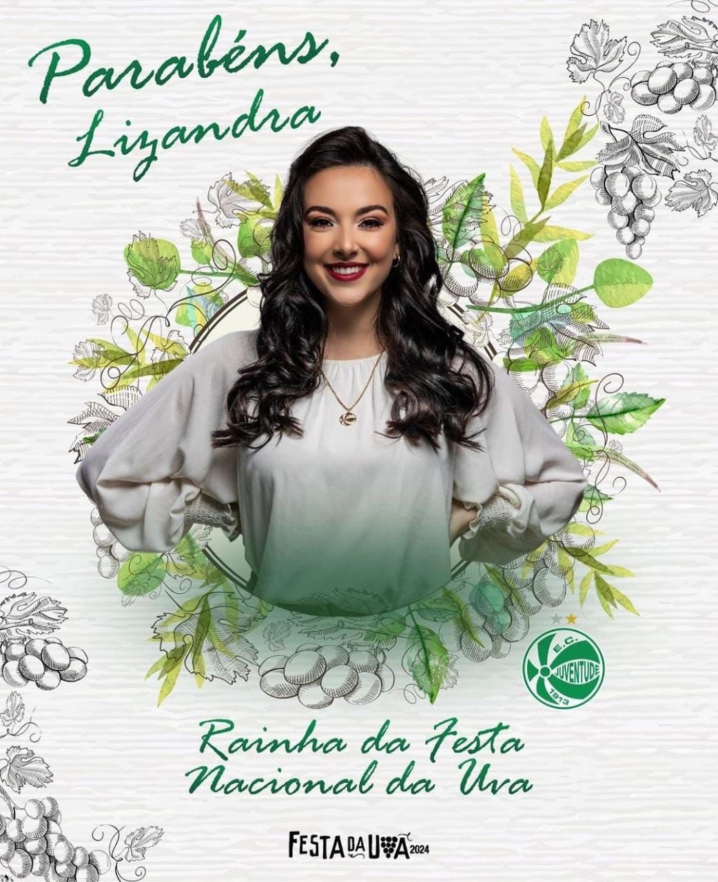 A Rainha é Alviverde! Lizandra Chinali faz história e se torna primeira candidata do Ju a ser nomeada Rainha da Festa da Uva